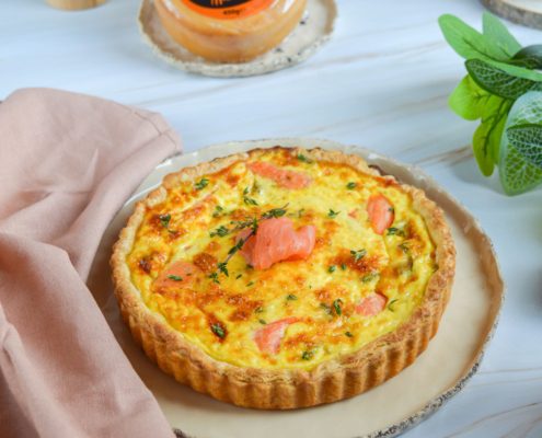 quiche cu somon și cașcaval afumat Delaco