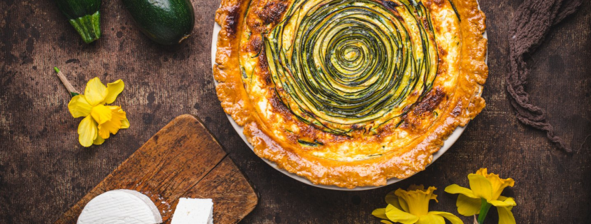 tartă cu zucchini ți telemea de capră Delaco în saramură