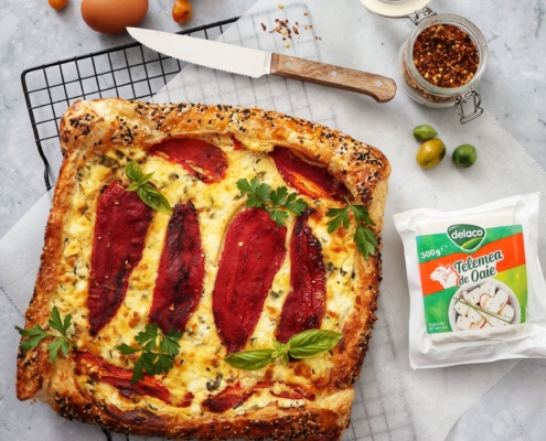 tarta rapidă cu ardei capia și telemea