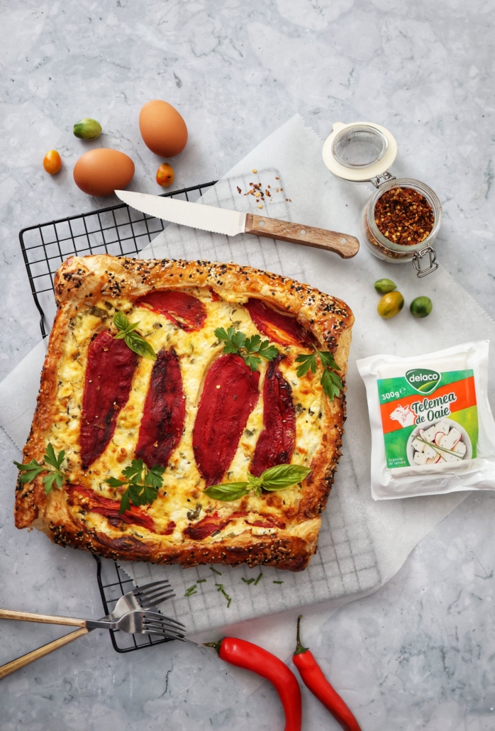 tarta rapidă cu ardei capia și telemea