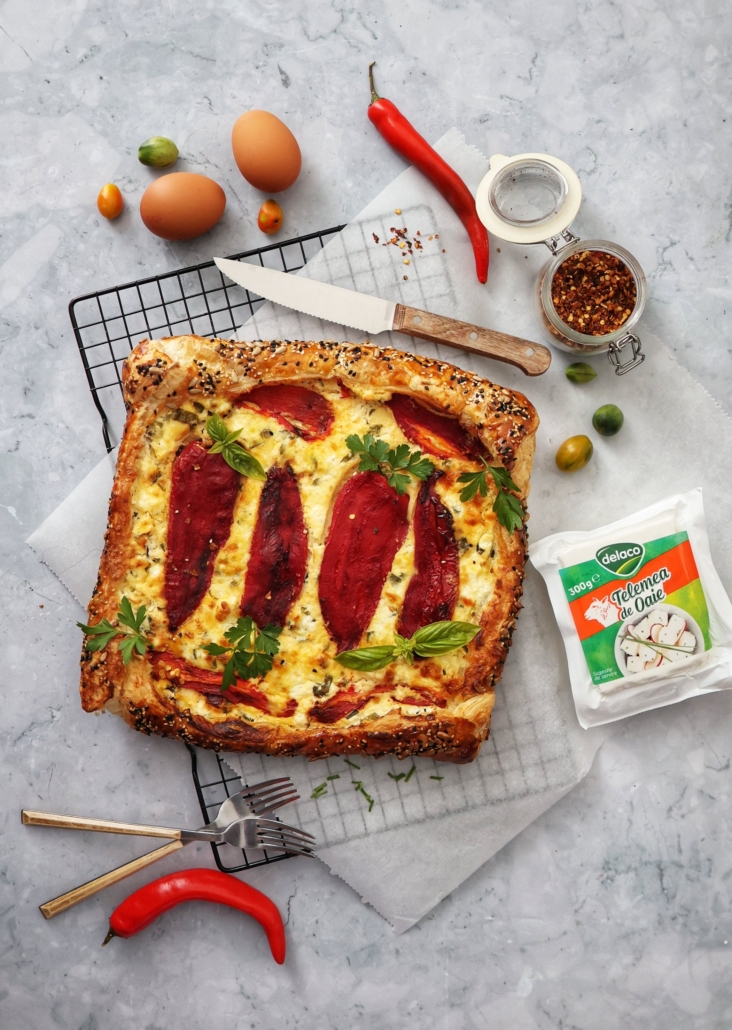 tarta rapida cu ardei capia si telemea