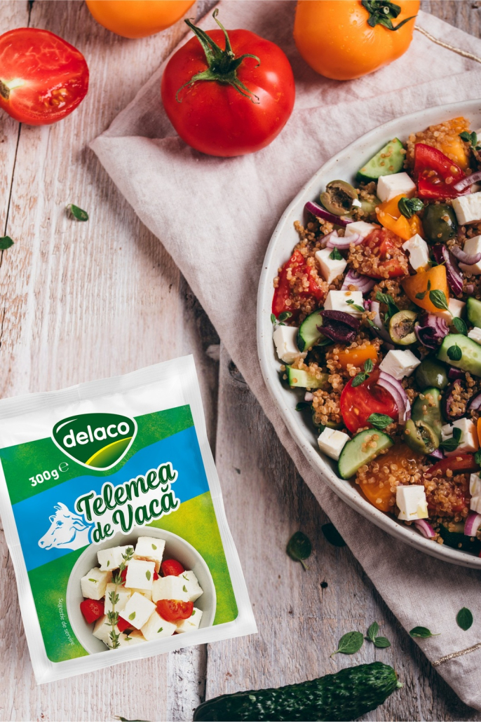 salată de quinoa cu legume și telemea de vacă Delaco