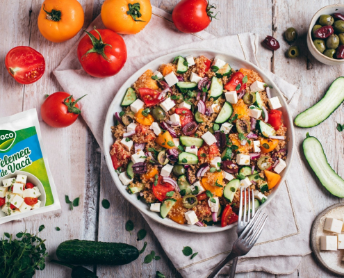 salată de quinoa cu telemea de vacă Delaco, roșii și castraveți