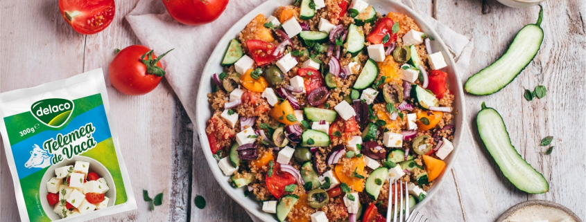 salată de quinoa cu telemea de vacă Delaco, roșii și castraveți