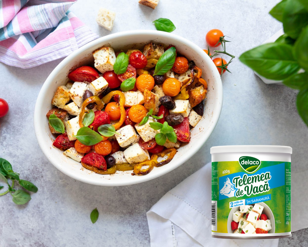 salată cu roșii și telemea la cuptor