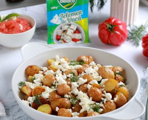 cartofi prajiti cu telemea de vaca Delaco, cartofi noi cu telemea Delaco