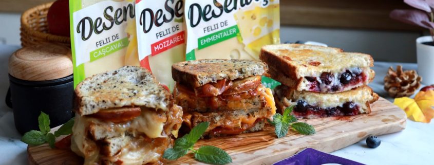 Sandwich-uri calde cu brânză și fructe DeSenviș – rețete dulci-sărate de toamnă