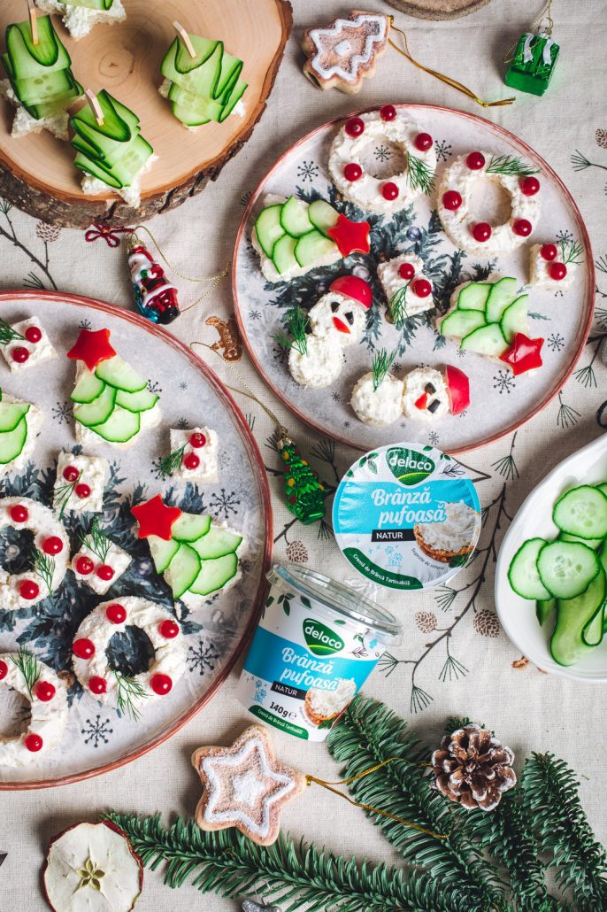 Tartine festive în formă de om de zăpadă cu Branza Pufoasa Delaco
