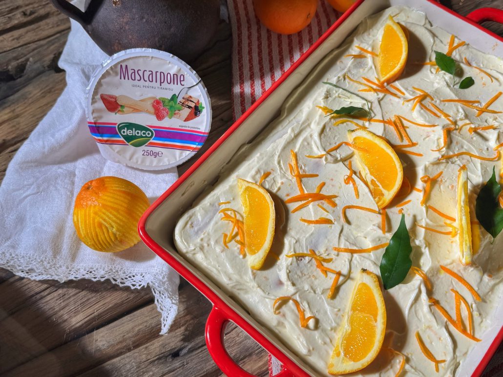 Tiramisu cu portocale – desert cremos fără ou, cu mascarpone Delaco