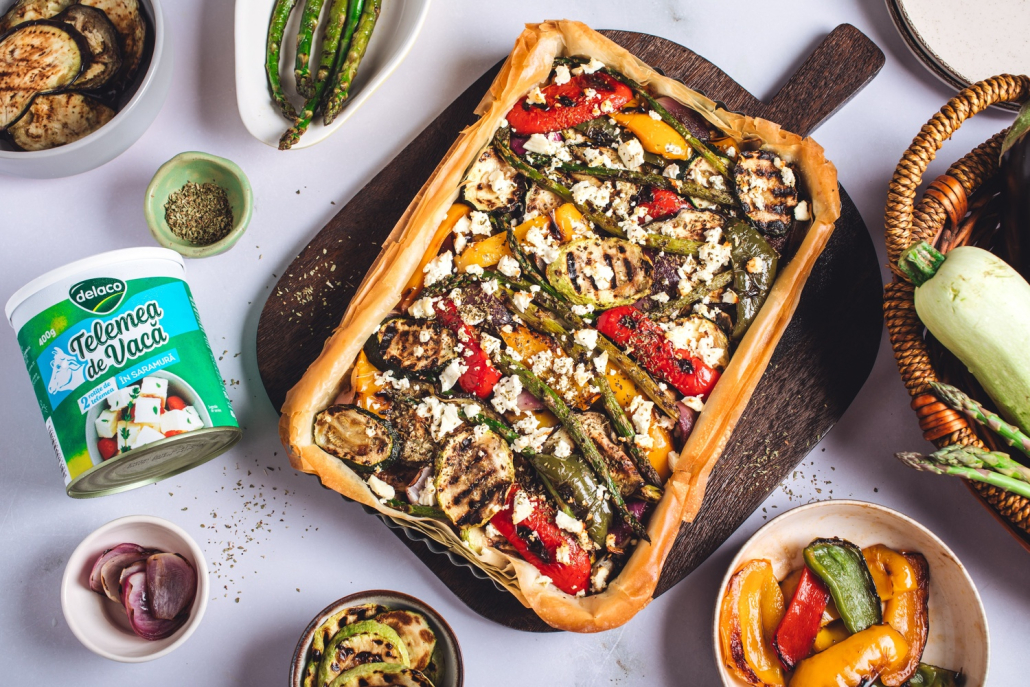 Tartă cu legume coapte și telemea Delaco