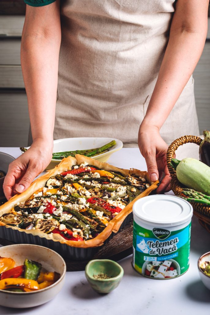 Tartă cu legume și telemea de vacă Delaco