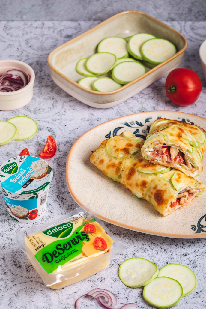 Wrap din dovlecei cu cașcaval DeSenviș, pui și Brânză Pufoasă