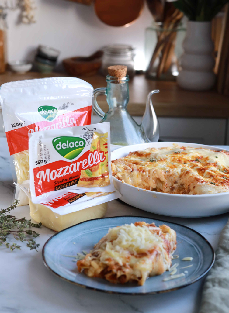 Cannelloni la cuptor cu umplutură de carne de vită și crustă aurie de mozzarella