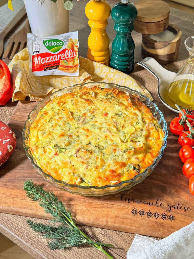 Quiche cu ardei, spanac, dovlecel și Mozzarella Gourmet Delaco