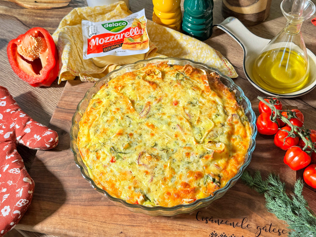Quiche rapid cu lipii, legume colorate și Mozzarella Gourmet Delaco