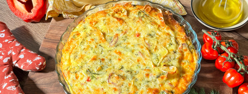 Quiche rapid cu lipii, legume colorate și Mozzarella Gourmet Delaco